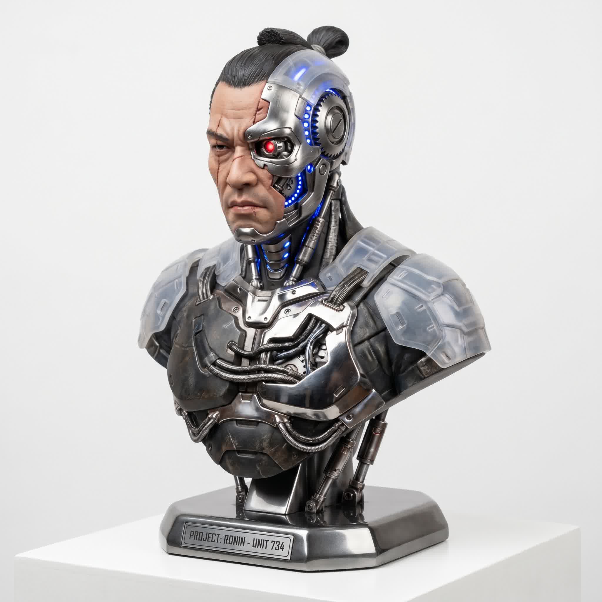 Futuristic samurai warrior bust with PBR materials